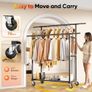 Double Rod Clothes Rail, Heavy Duty 204kg (450lbs) Capacity with Wheels & Shelves, Portable Clothing Rack for Bedroom, Laundry Room, Coats & Garments, Black Image 2