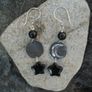 Moon and stars earrings, Handmade crystal jewellery, Pewter, Sterling Silver , Black Obsidian stars, Crystal healing Image 3
