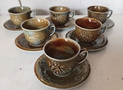 Six Wade Irish Porcelain Cups and Saucers