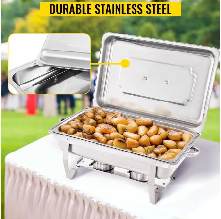4 Pcs Chafing Dishes Buffet Stove Food Warmer 9L / 8 Quart Stainless Steel Foldable for Self-Service Restaurant Catering Parties