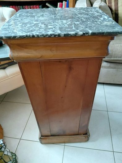 Antique Louis Phillippe style bedside table grey white veined marble top