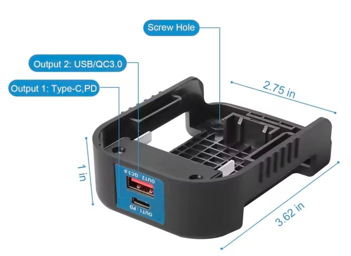 Bosch drill battery adaptor 1 usb and type c port