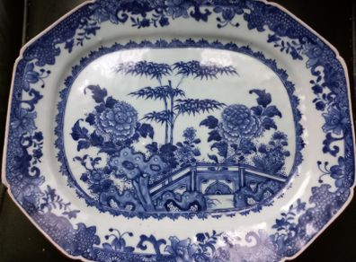 Chinese export blue and white platter.