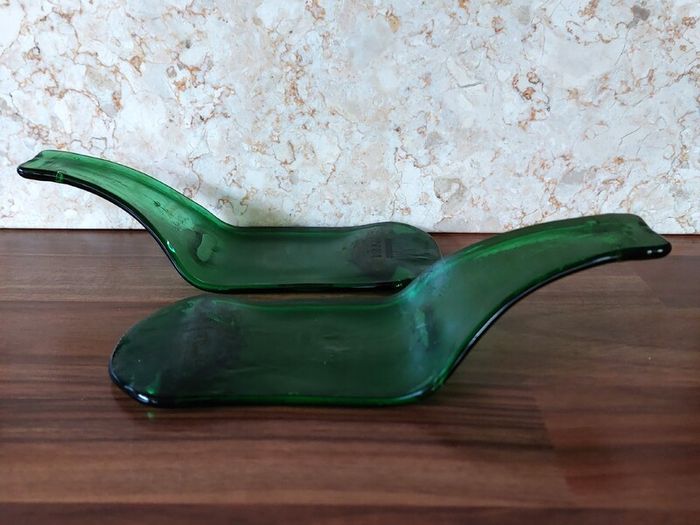 Upcycled Handmade Fused Green Glass Beer Bottles