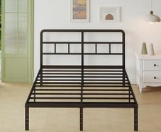Small Double Bed Frame 4ft with Curved Headboard, 3/4 Bed Metal with Steel Slats, 36 cm High