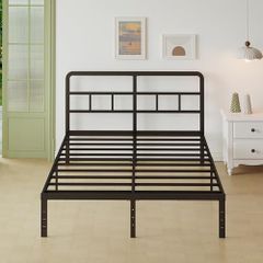 Small Double Bed Frame 4ft with Curved Headboard, 3/4 Bed Metal with Steel Slats, 36 cm High