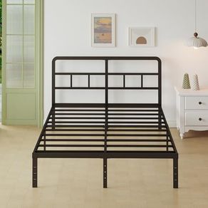 Small Double Bed Frame 4ft with Curved Headboard, 3/4 Bed Metal with Steel Slats, 36 cm High