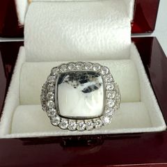 Silver White buffalo & natural zircon halo ring