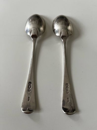 Pair of Antique Sterling Silver Teaspoons  London 1896  George Maudsley Jackson