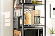 Expandable Microwave Shelf,3-Tier Microwave Stand,Black Adjustable Kitchen storage &amp; Organisation, Heavy Duty Microwave Rack with Knife Holder, Cutlery Box &amp; Cutting Board Rack