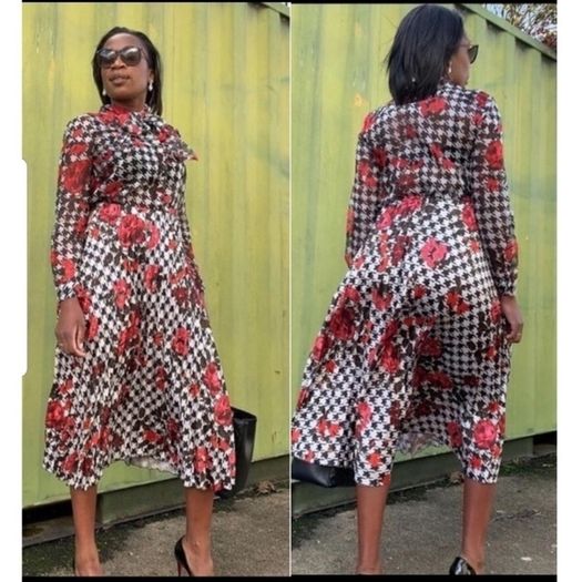 Zara Multicoloured Houndstooth & Floral Print Pleated Flowing Midi Skirt  Xs