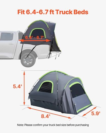 Truck Bed Camping Tent Fits 6.4 to 6.7 ft Waterproof PU2000 2 to 3 P