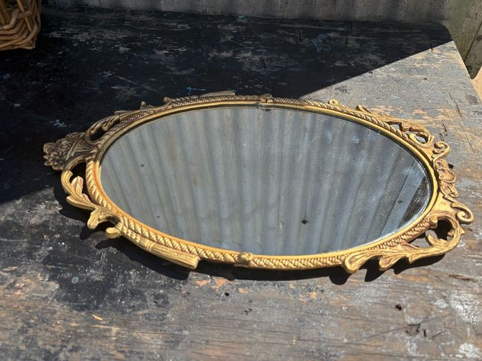 Retro vintage petit metal framed wall mirror c1960