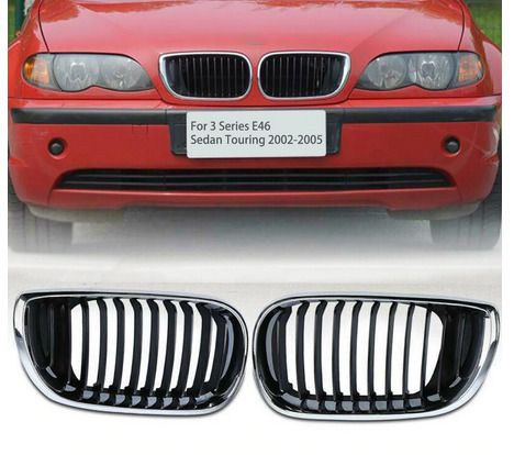 Radiator Grille Kidney Grill For BMW 5 Series E46 3 Series 4 Door 2002-2005 Double Bar Chrome