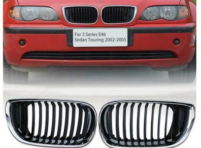Radiator Grille Kidney Grill For BMW 5 Series E46 3 Series 4 Door 2002-2005 Double Bar Chrome