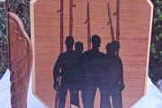 Hand Carved Wooden Pikemen Plaque and Matching Stand