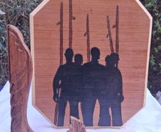 Hand Carved Wooden Pikemen Plaque and Matching Stand