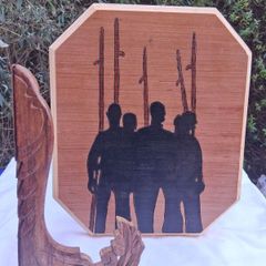 Hand Carved Wooden Pikemen Plaque and Matching Stand