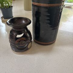 Louis Mulcahy Pottery Wine Cooler - Made in Ireland - Tenmoku Range Wine Cooler/ Large Vase / Utensils Holder plus free  tea light holder / wax melt