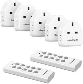 DEWENWILS Wireless Remote Control Sockets, 13A 3120W Heavy Duty Remote Switch, 30M Control Range, Programmable Remote Plug for Vacs, 5 Sockets and 2 Remotes