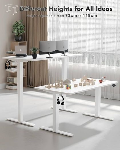 Electric Standing Desk 120x60cm Sit Stand Table Height Adjustable with Backpack Hook and Memory Smart Pannel, Home Office, White