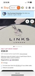 Vintage Links of London Lucky 4 Leaf Clover Charm