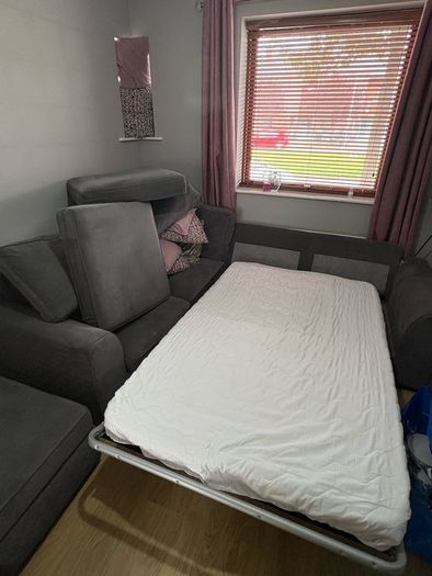Grey Corner Sofa Bed with Footstool