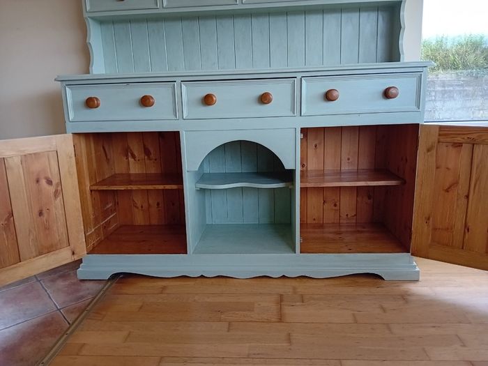 Large 5ft Sage Green Vintage solid Pine Dresser.