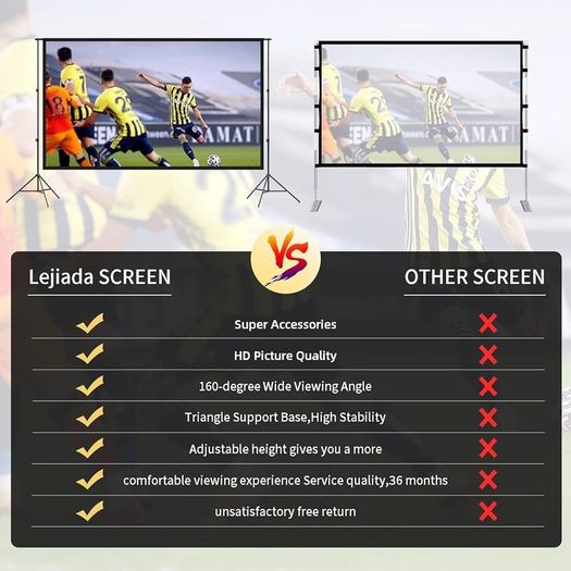 FREE EXPRESS SHIPPING Projector Screen and Stand, Projector Screen 100 Inch 4k HD, Outdoor Projector Screen 16 9 Wrinkle Free Design for Backyard Movie Night And (Easy to Clean 160 Degree Viewing Angle A Carry Bag)