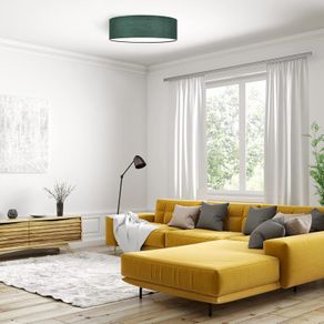 3 X Fabric Shade LED Ceiling Lights - 40cm Remote Controlled with Dimmer - Dark Green