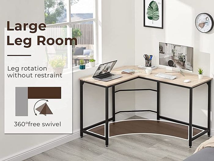 Corner Desk L Shaped Desk Sturdy Home Office PC Laptop Workstation Gaming Computer Desk Study Writing Table 128 x 108 x 75CM Easy to Assemble Simple Design Beige (FREE POSTAGE)