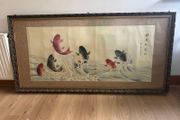 Very Large Vintage "The Carp Jumps Over the Dragon Gate" Painting on Silk