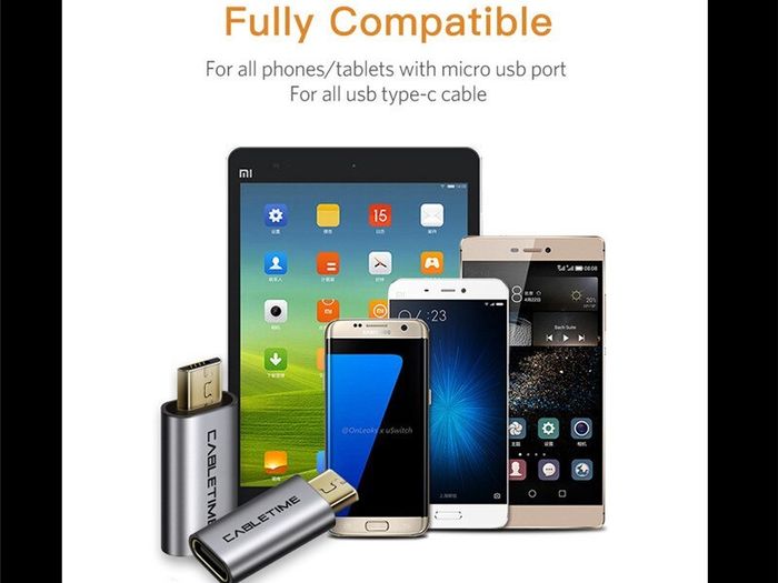 2 X Cabletime Aluminum Alloy OTG Micro USB (Male) to USB-C (Female) QC 3.0 Charger & Sync Adapter (Brand New/Warranty)