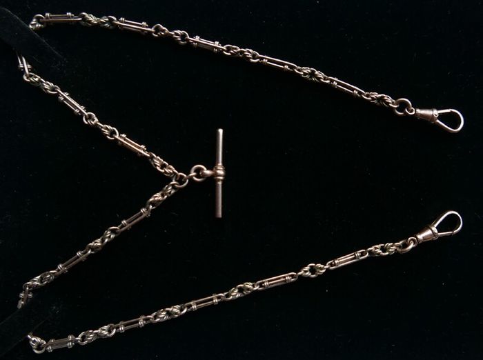 Victorian  heavy real 9 Carat Gold Albert or Necklace Chain with T-Bar length 20" - 24,3g