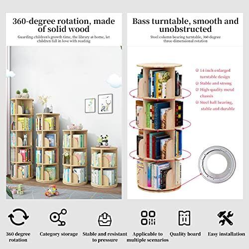 Rotating 360 Hexagonal Children's Bookcase - Tall Floor Standing Corner Book Shelf Storage Rack for Home