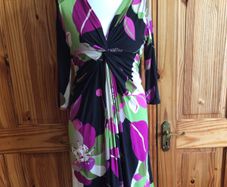 Phase Eight Ladies Black Floral Jersey Dress Size 16 can post