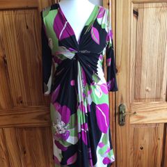 Phase Eight Ladies Black Floral Jersey Dress Size 16 can post