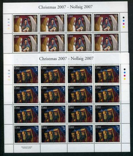 2007 Ireland Christmas commemorative Stamp Sheetlets Plate 1B1B1B1B Mint Never Hinged (MNH)