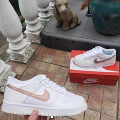 Rose Gold and White Nike Dunks