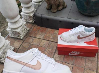 Rose Gold and White Nike Dunks