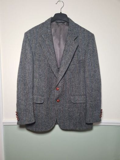vintage mens Harris Tweed wool coat blazer jacket Size 44 short 100% scottish wool handwoven