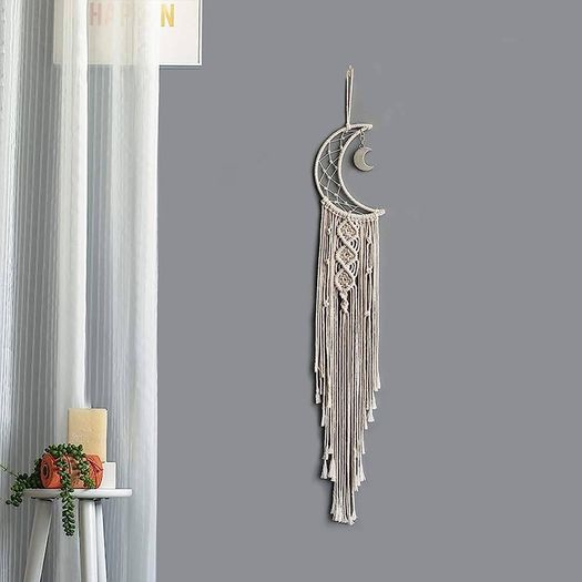 Handmade Moon Dream Catcher Woven Cotton Half Circle Moon Dreamcatcher Macrame Wall Art Home Decoration Wedding Decoration Ornaments Craft