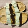 White and cream leather sandals with gold buckles size 40 Image 8
