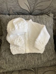 Hand knit cardigan and hat 0 to3 mths