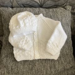 Hand knit cardigan and hat 0 to3 mths