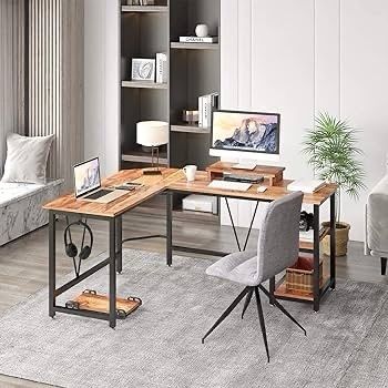 NEW SALE | Computer desk, L-shaped Corner Desk with 2-Layer Storage,Large PC Laptop Table with Monitor Stand and CPU Stand,Gaming Desk Writing Table for Office Home