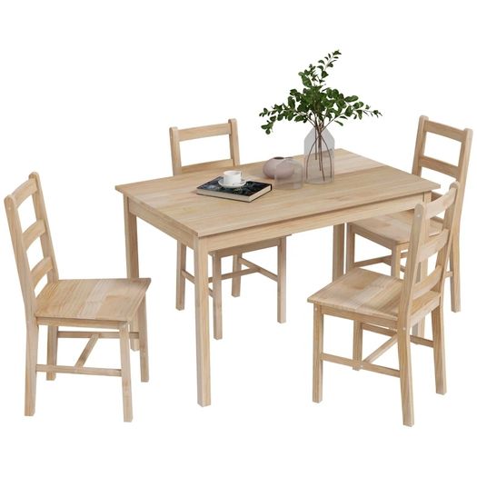 5-piece dining set, dining table with chairs, solid wood, 118 cm x 73 cm x 75 cm, natural