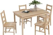 5-piece dining set, dining table with chairs, solid wood, 118 cm x 73 cm x 75 cm, natural