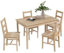 5-piece dining set, dining table with chairs, solid wood, 118 cm x 73 cm x 75 cm, natural
