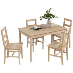 5-piece dining set, dining table with chairs, solid wood, 118 cm x 73 cm x 75 cm, natural